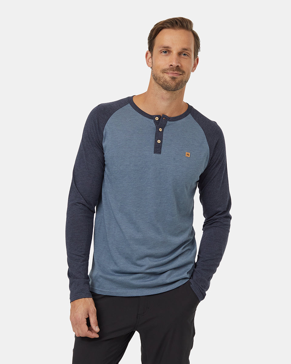 Tentree Men's TreeBlend Baker Henley Longsleeve - Blue Mirage Heather Midnight Blue Heather