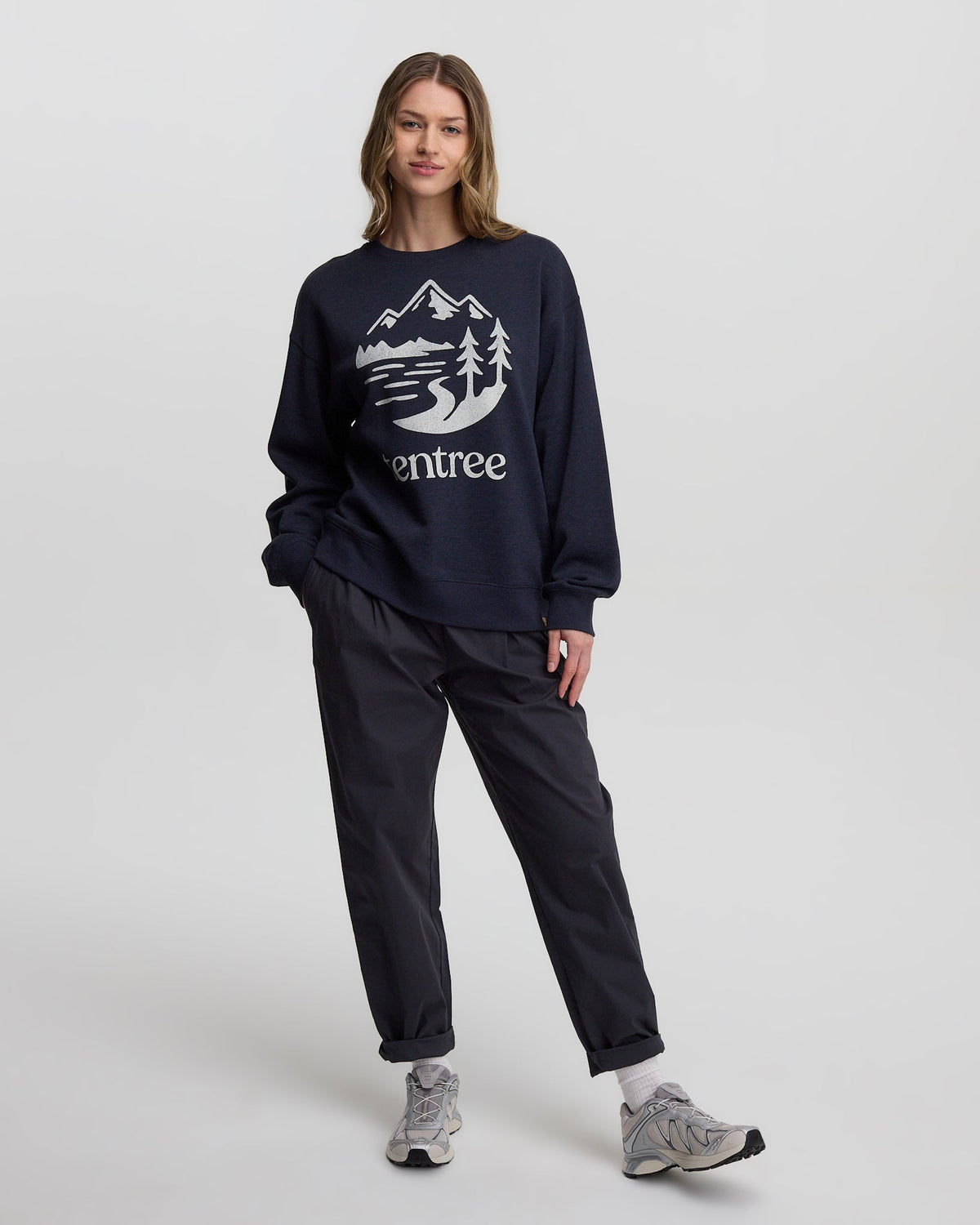 Tentree Women's Mountain Trees Crew - Midnight Blue White