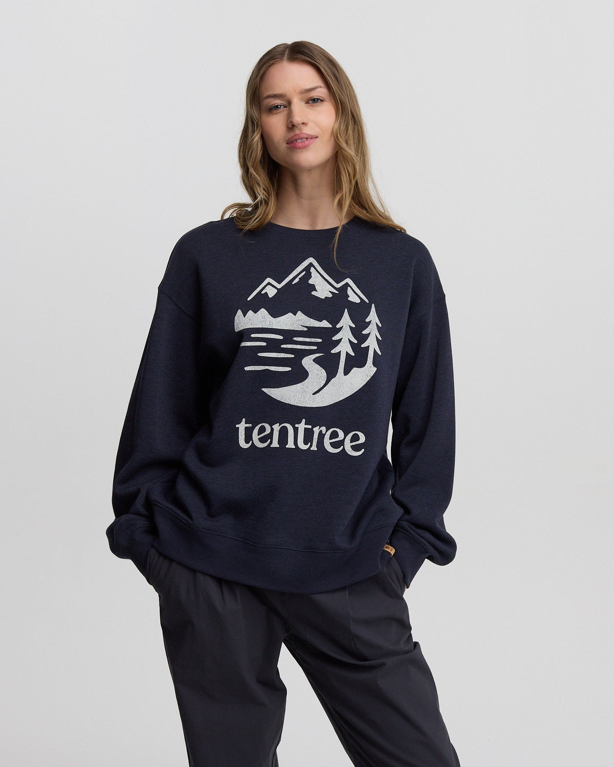 Tentree Women's Mountain Trees Crew - Midnight Blue White