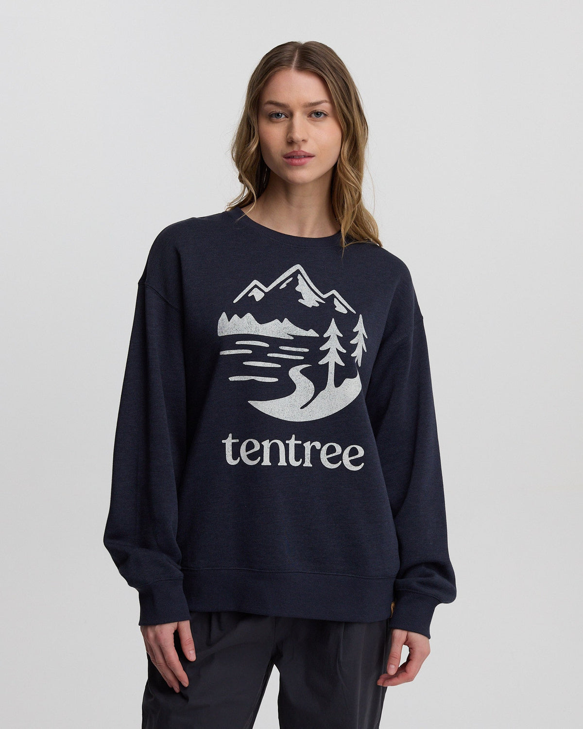 Tentree Women's Mountain Trees Crew - Midnight Blue White