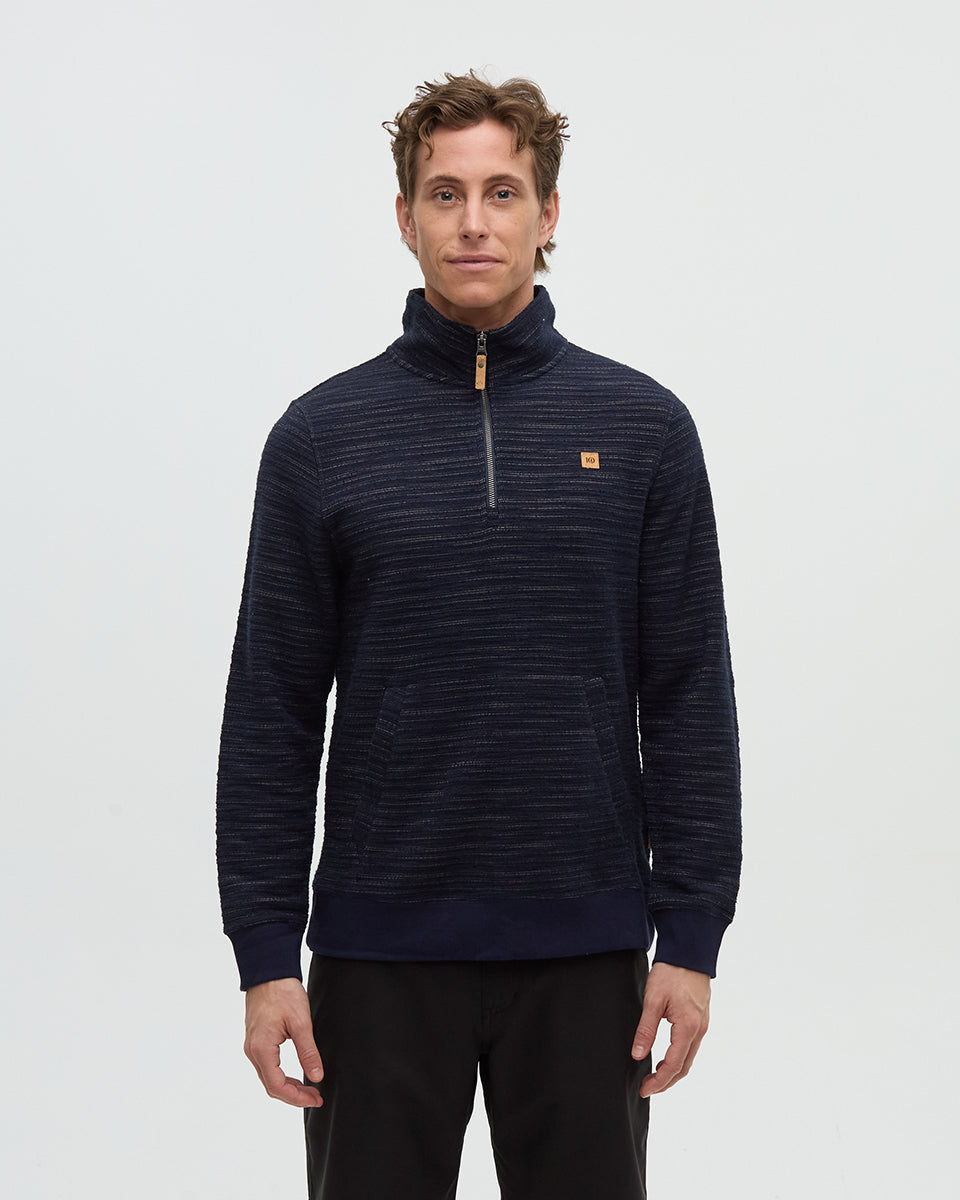 Tentree Men's Powell 1/4 Zip - Midnight Blue Flash Stripe