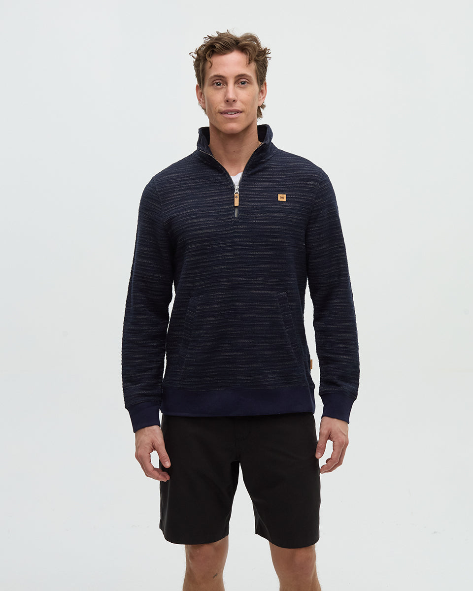 Tentree Men's Powell 1/4 Zip - Midnight Blue Flash Stripe