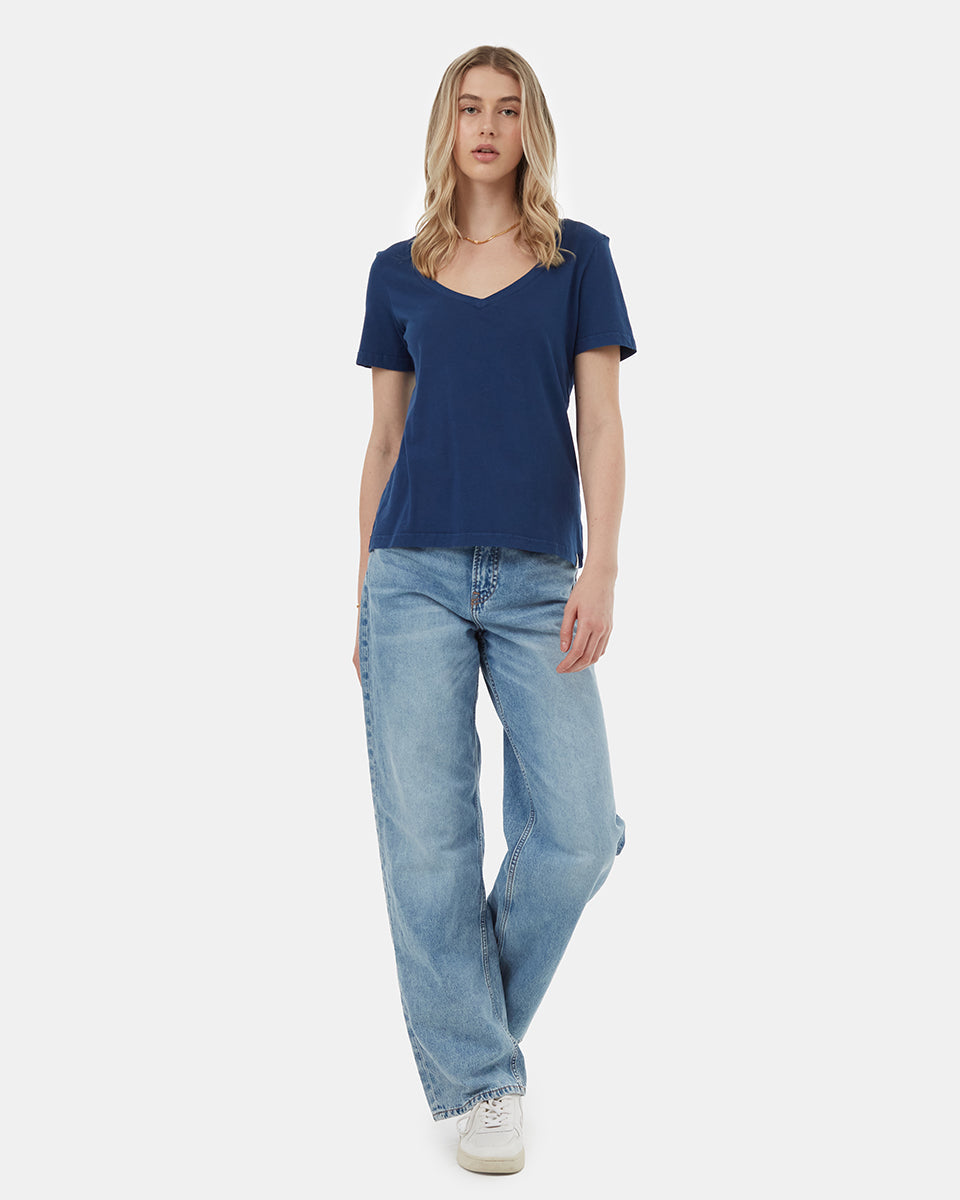 Tentree Women's Regenerative Cotton V-Neck T-Shirt - Dress Blue