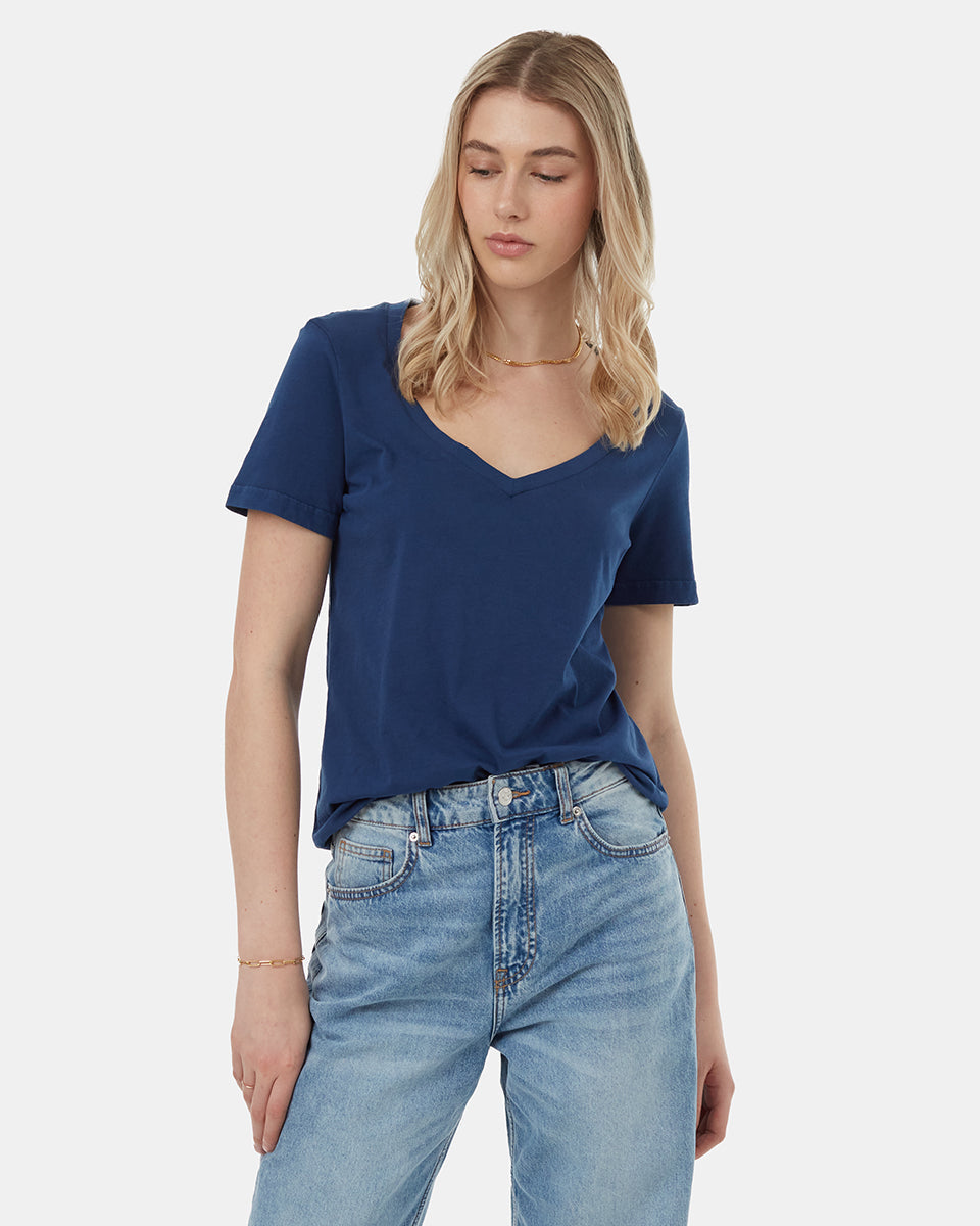 Tentree Women's Regenerative Cotton V-Neck T-Shirt - Dress Blue