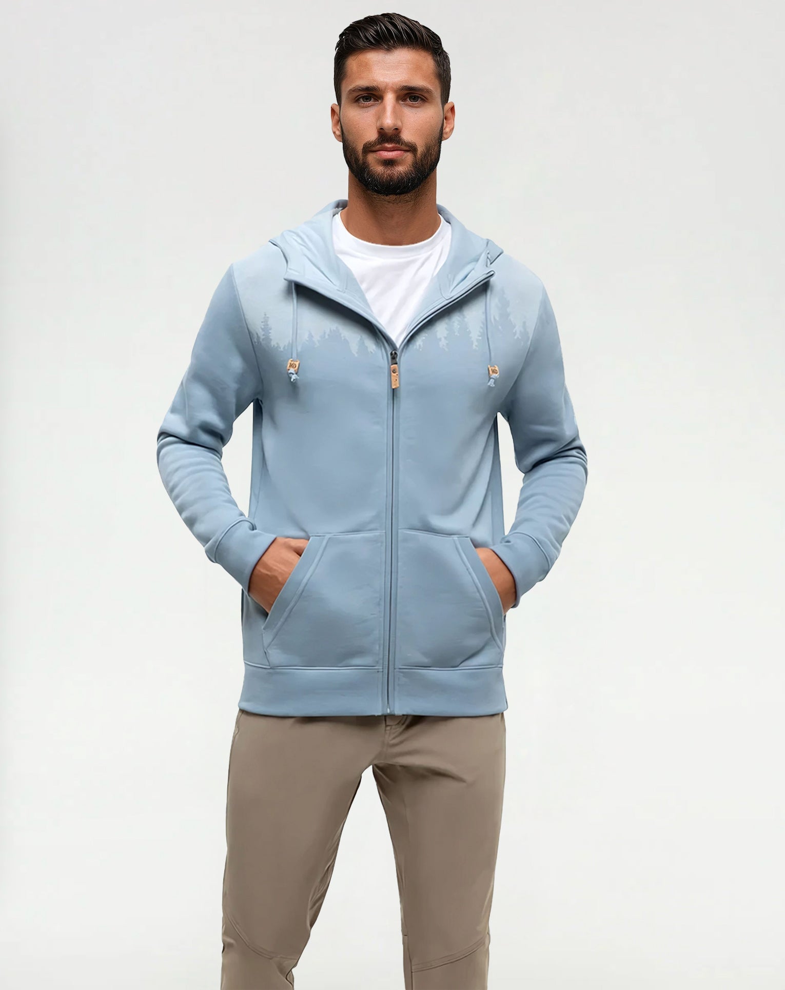 Tentree Men's Juniper Zip Hoodie - Blue Haze Heather White