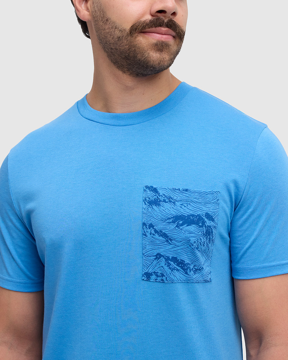 Tentree Men's TreeBlend Baker Pocket T-Shirt - Blue Lagoon Ridgeline