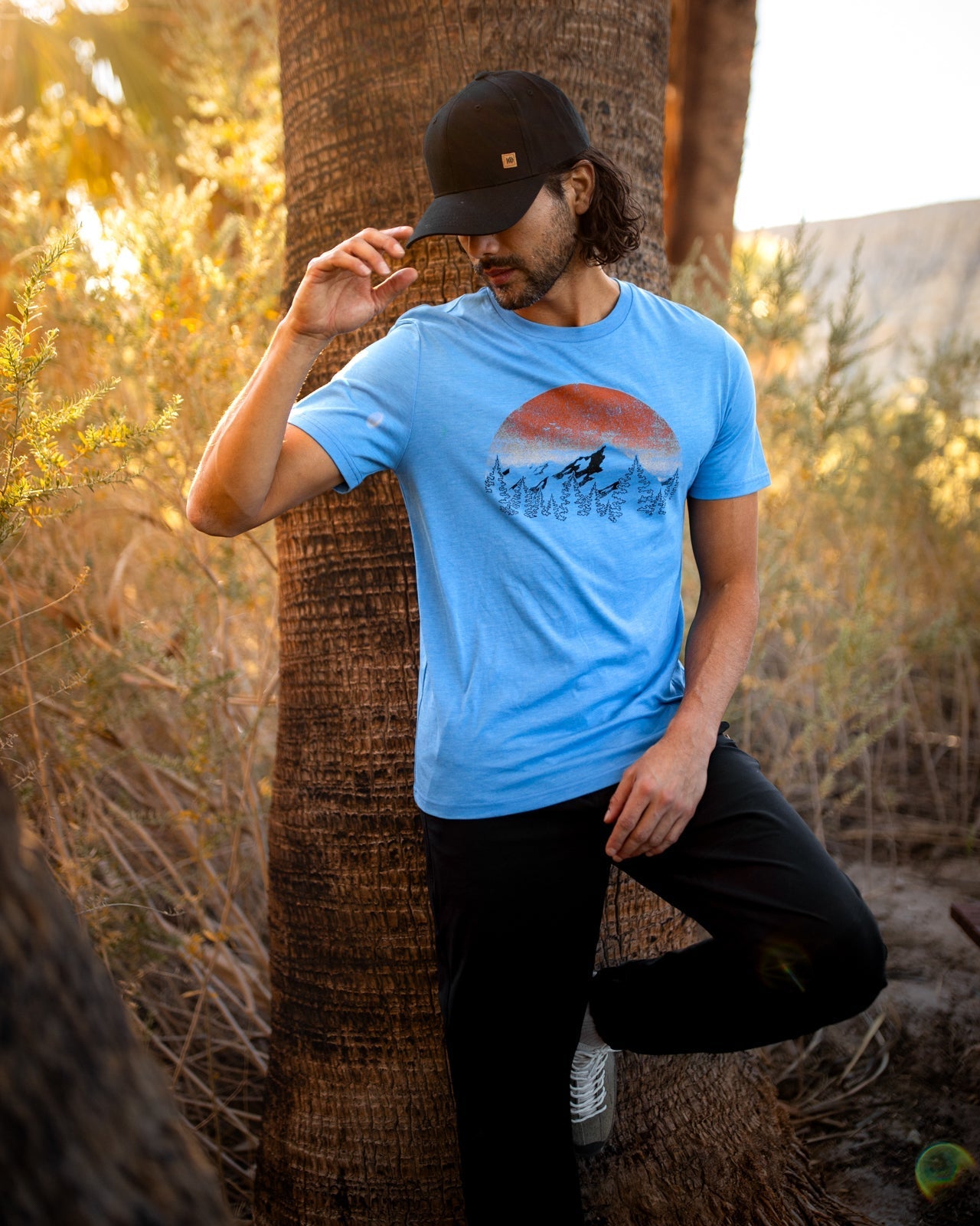 Tentree Men's Vintage Sunset T-Shirt - Blue Lagoon Heather Dusk Yellow