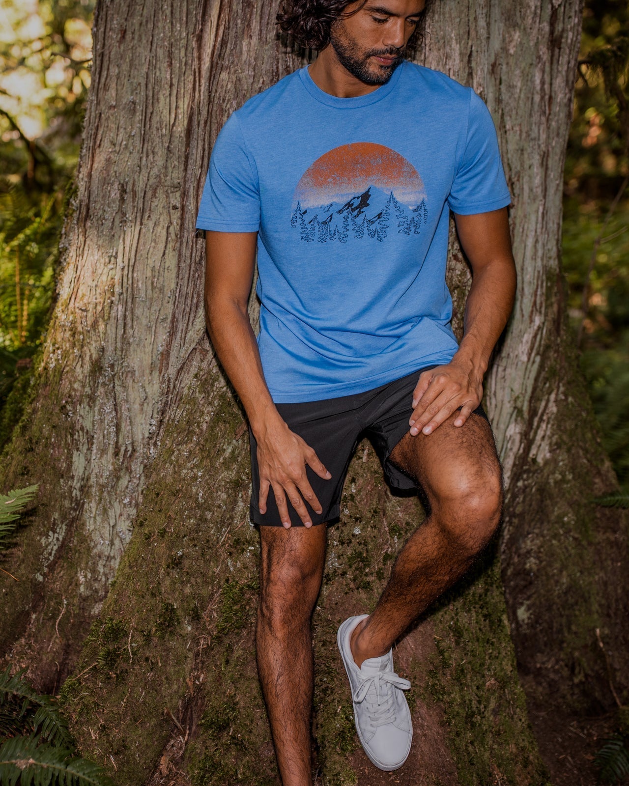 Tentree Men's Vintage Sunset T-Shirt - Blue Lagoon Heather Dusk Yellow