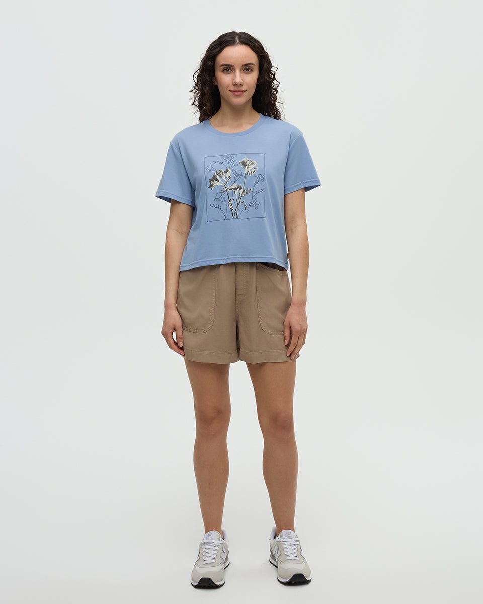 Tentree Women's Floral Crop T-Shirt - Lakeside Blue Meteorite Black