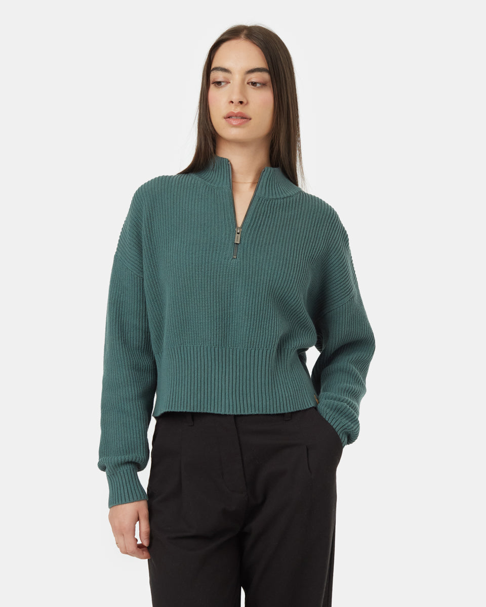 Tentree Women's Highline 1/4 Zip Mock Neck - Silver Pine