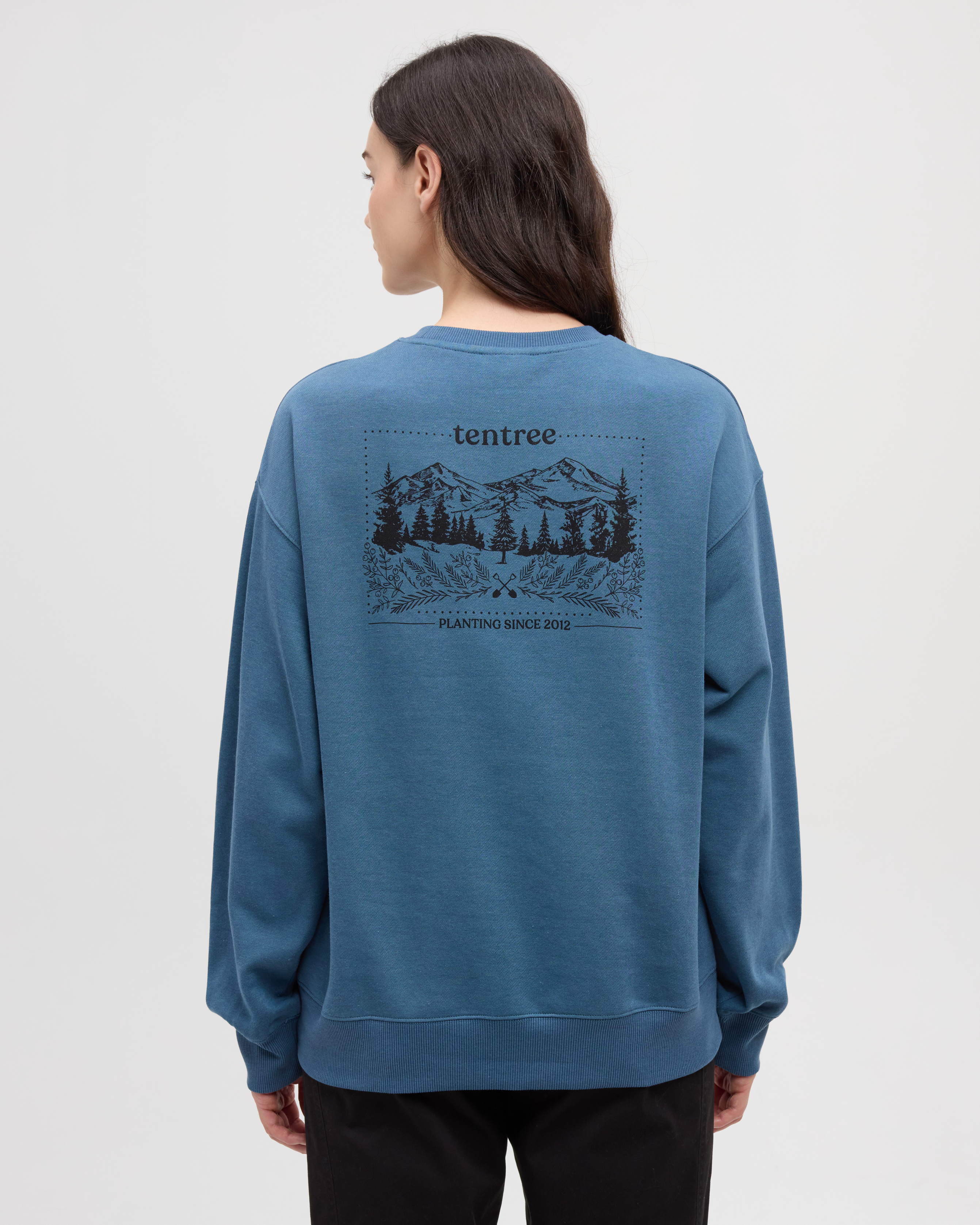 Tentree Women's Floral Heritage Crew - Blue Horizon Meteorite Black