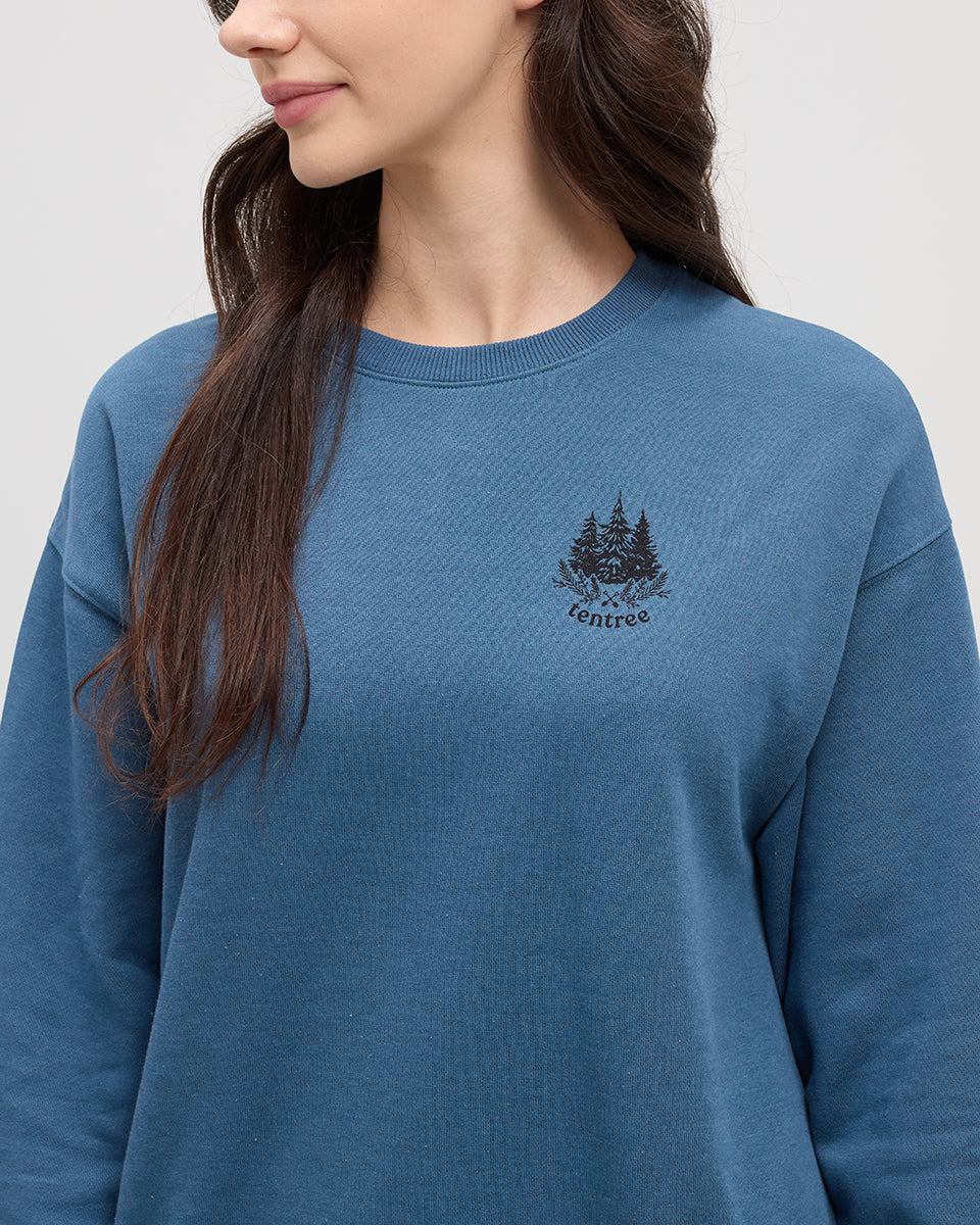 Tentree Women's Floral Heritage Crew - Blue Horizon Meteorite Black