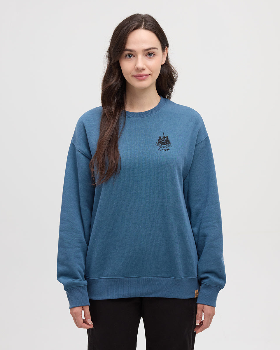 Tentree Women's Floral Heritage Crew - Blue Horizon Meteorite Black