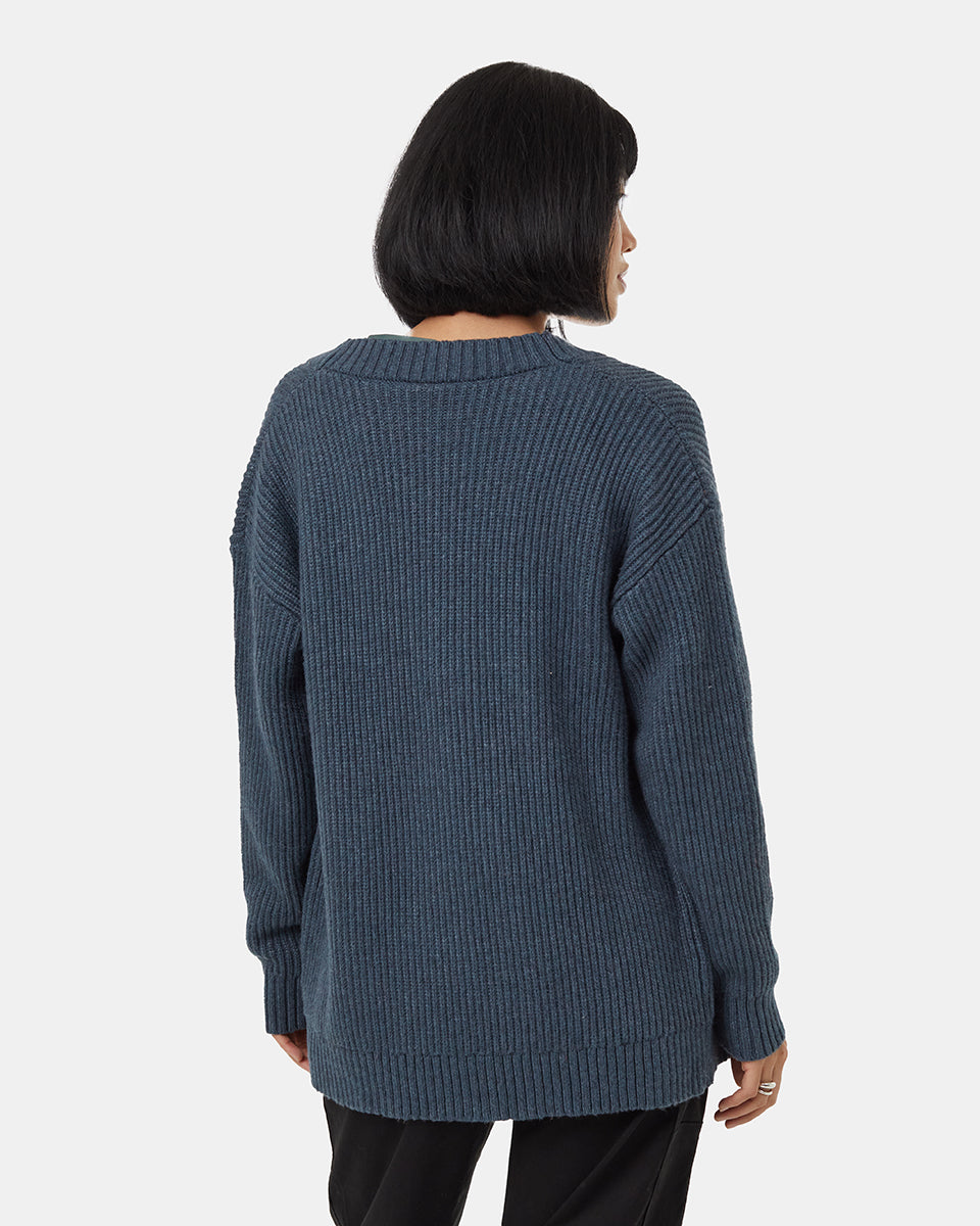 Tentree Women's Highline Oversized Button Cardigan - Dark Blue Mirage Heather