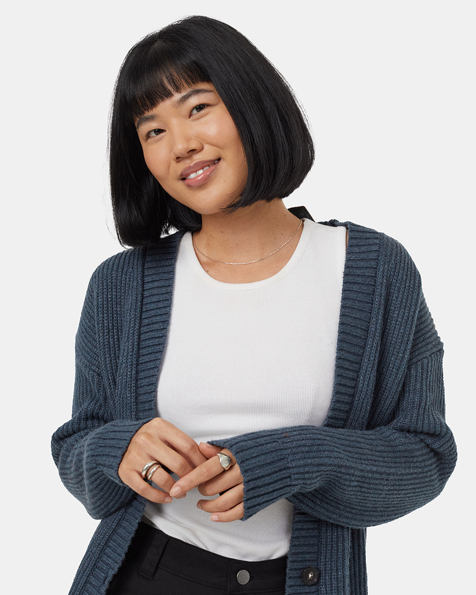 Tentree Women's Highline Oversized Button Cardigan - Dark Blue Mirage Heather