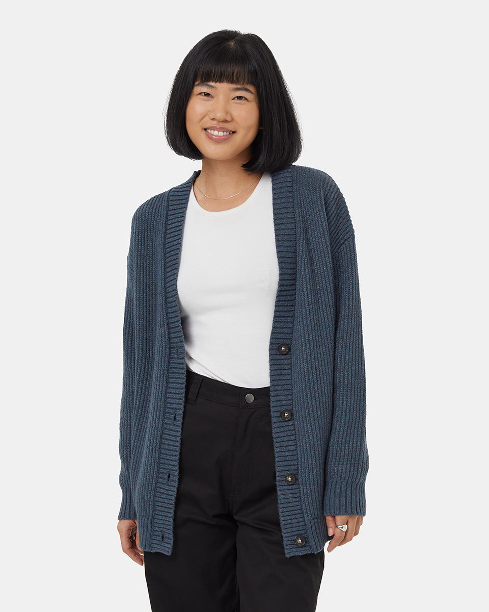 Tentree Women's Highline Oversized Button Cardigan - Dark Blue Mirage Heather