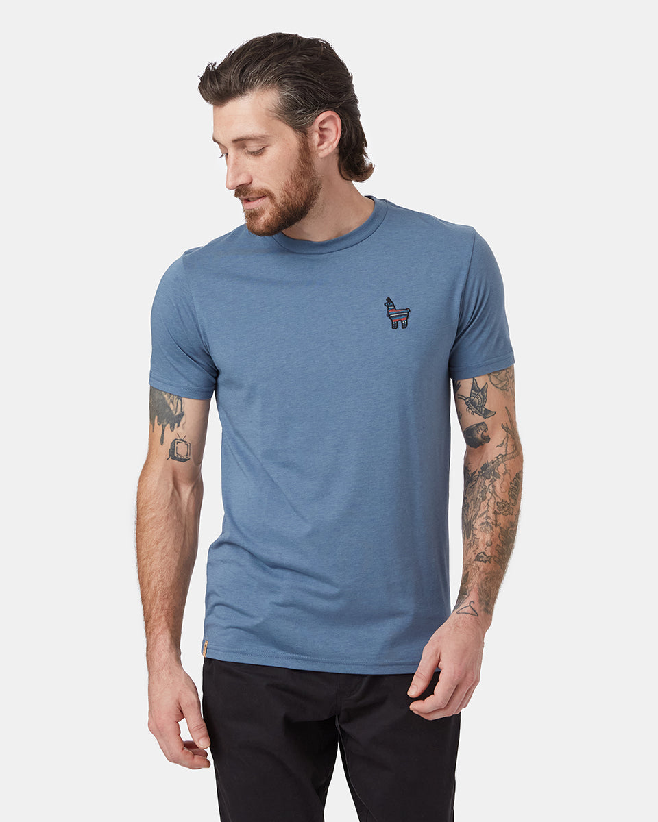 Tentree Peru Embroidered Llama T-Shirt - Vintage Blue