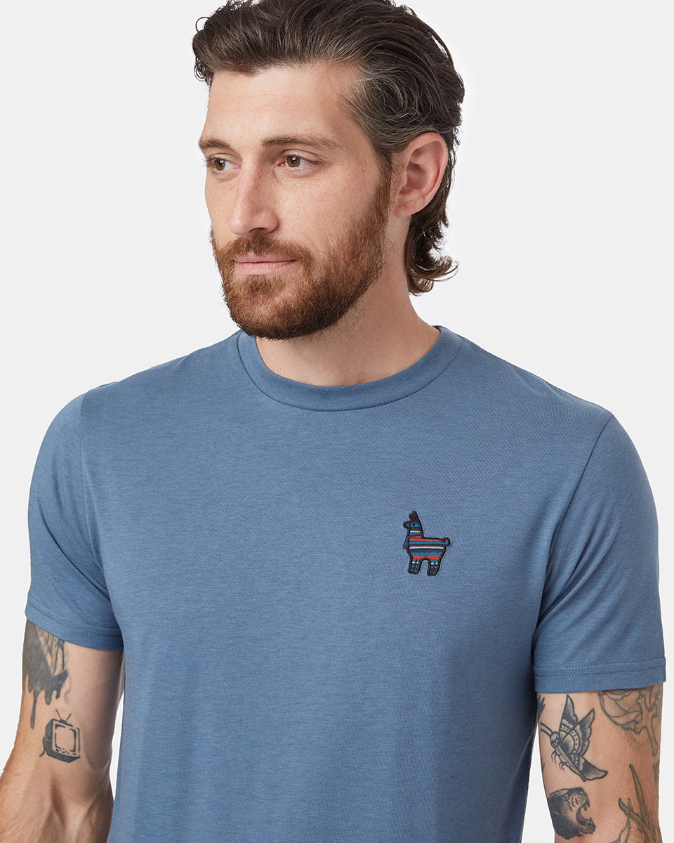 Tentree Peru Embroidered Llama T-Shirt - Vintage Blue