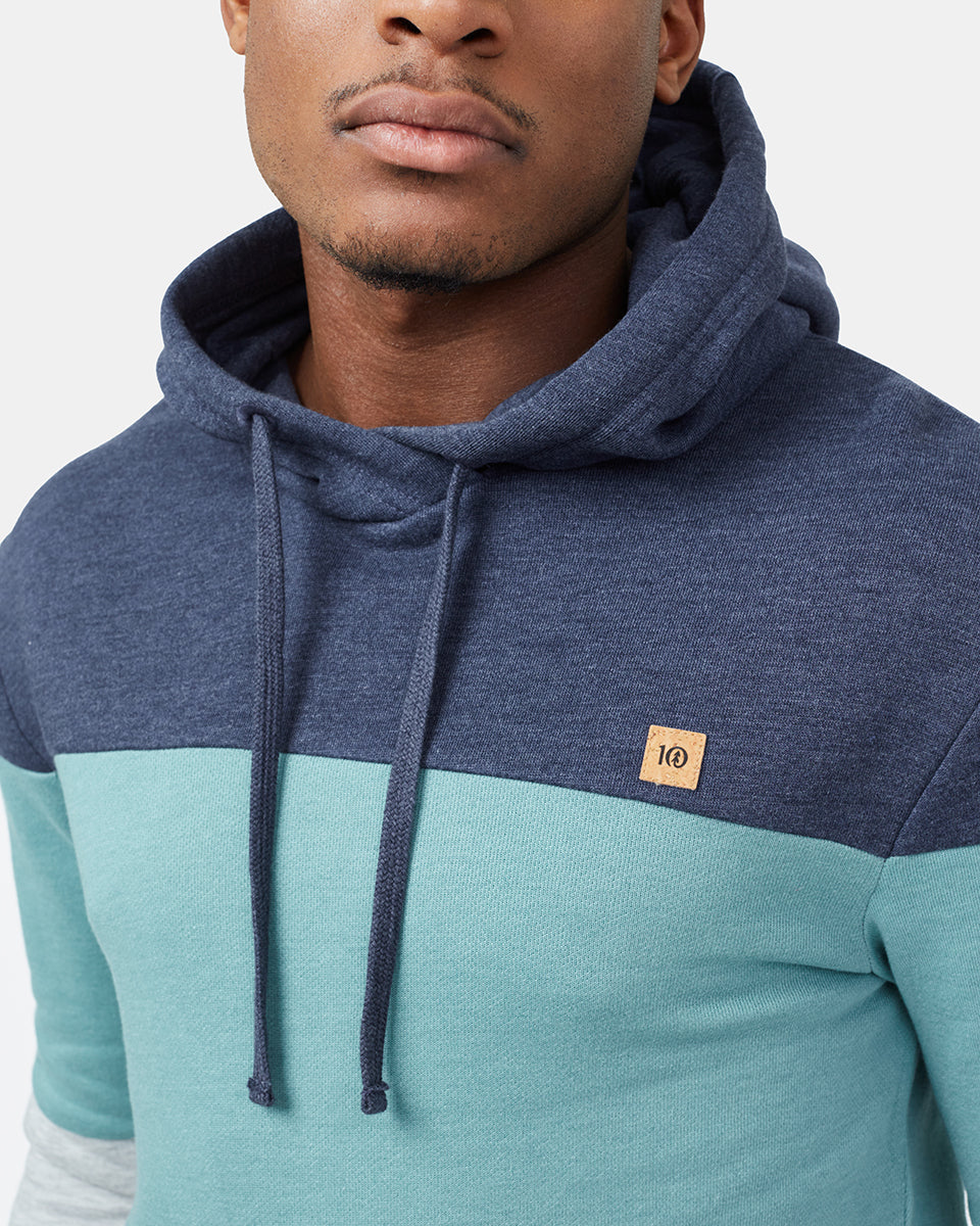 Tentree TreeFleece Blocked Reynard Hoodie - Dress Blue Sea Cliff Blue_Hi Rise Grey Heather