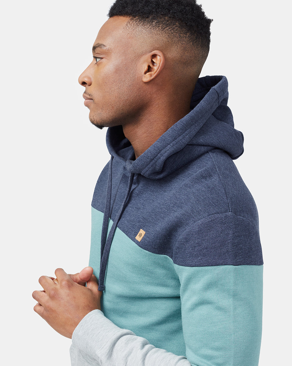 Tentree TreeFleece Blocked Reynard Hoodie - Dress Blue Sea Cliff Blue_Hi Rise Grey Heather
