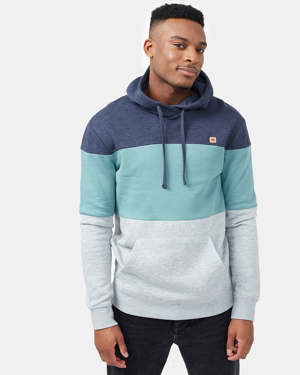 Tentree TreeFleece Blocked Reynard Hoodie - Dress Blue Sea Cliff Blue_Hi Rise Grey Heather
