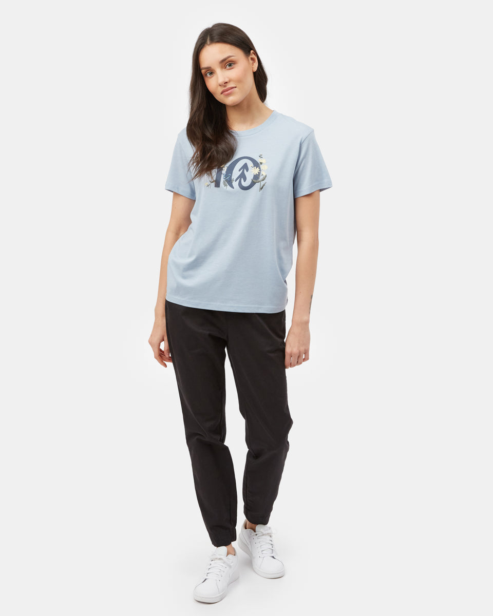 Tentree Floral Logo T-Shirt - Blue Fog