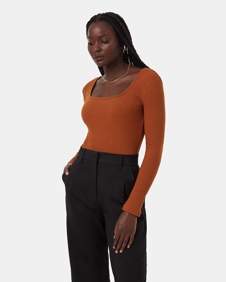 Tentree Women's Rib Box Neck Longsleeve - Toffee
