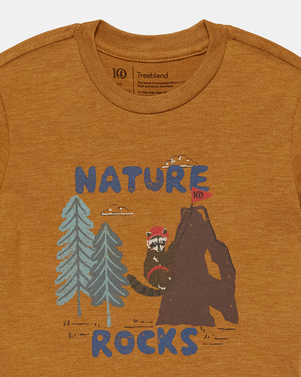 Tentree Kids Nature Rocks T-Shirt - Golden Brown Heather Crown Blue