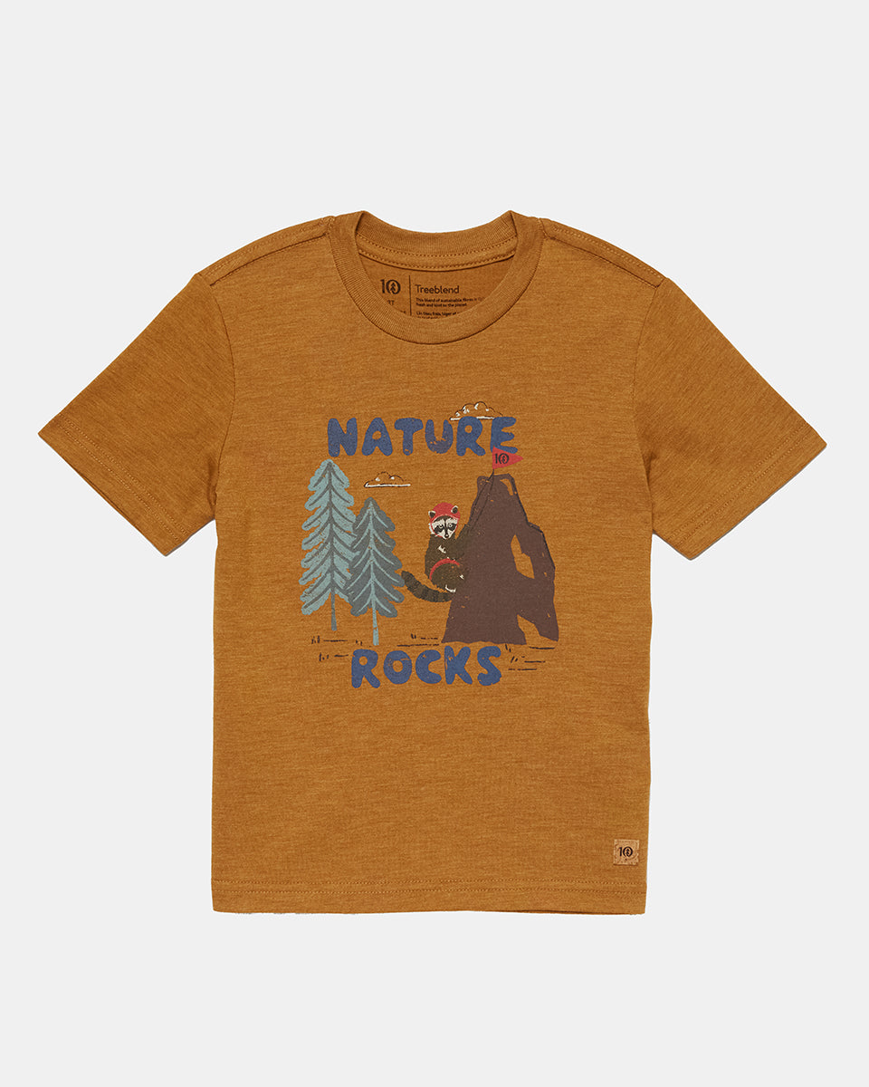 Tentree Kids Nature Rocks T-Shirt - Golden Brown Heather Crown Blue