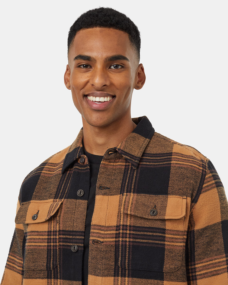 Tentree Men's Woodford Jacket - Camel Evergreen Plaid