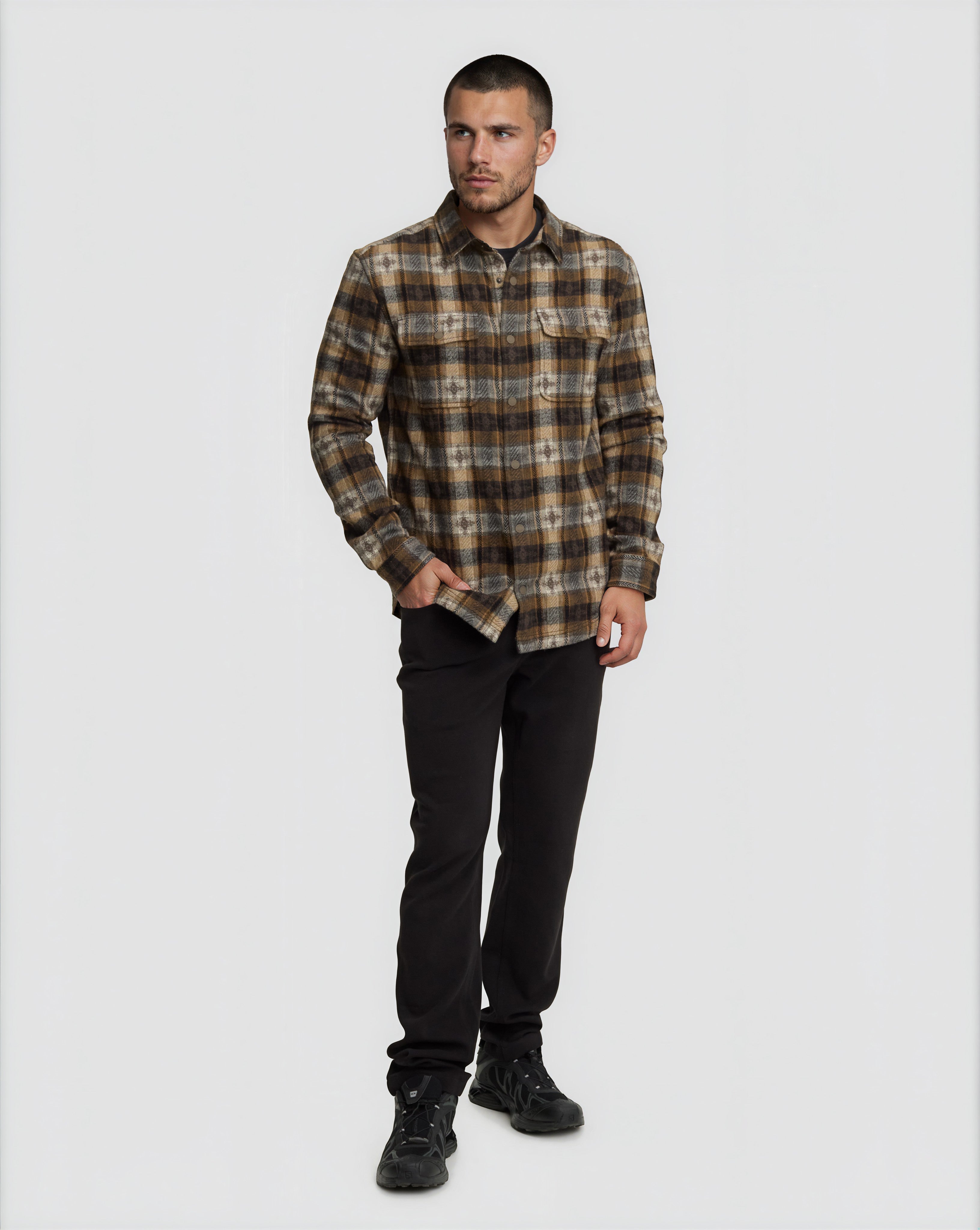 Tentree Men's Kapok Flannel Jacquard Colville - Hazelnut Field Jacquard