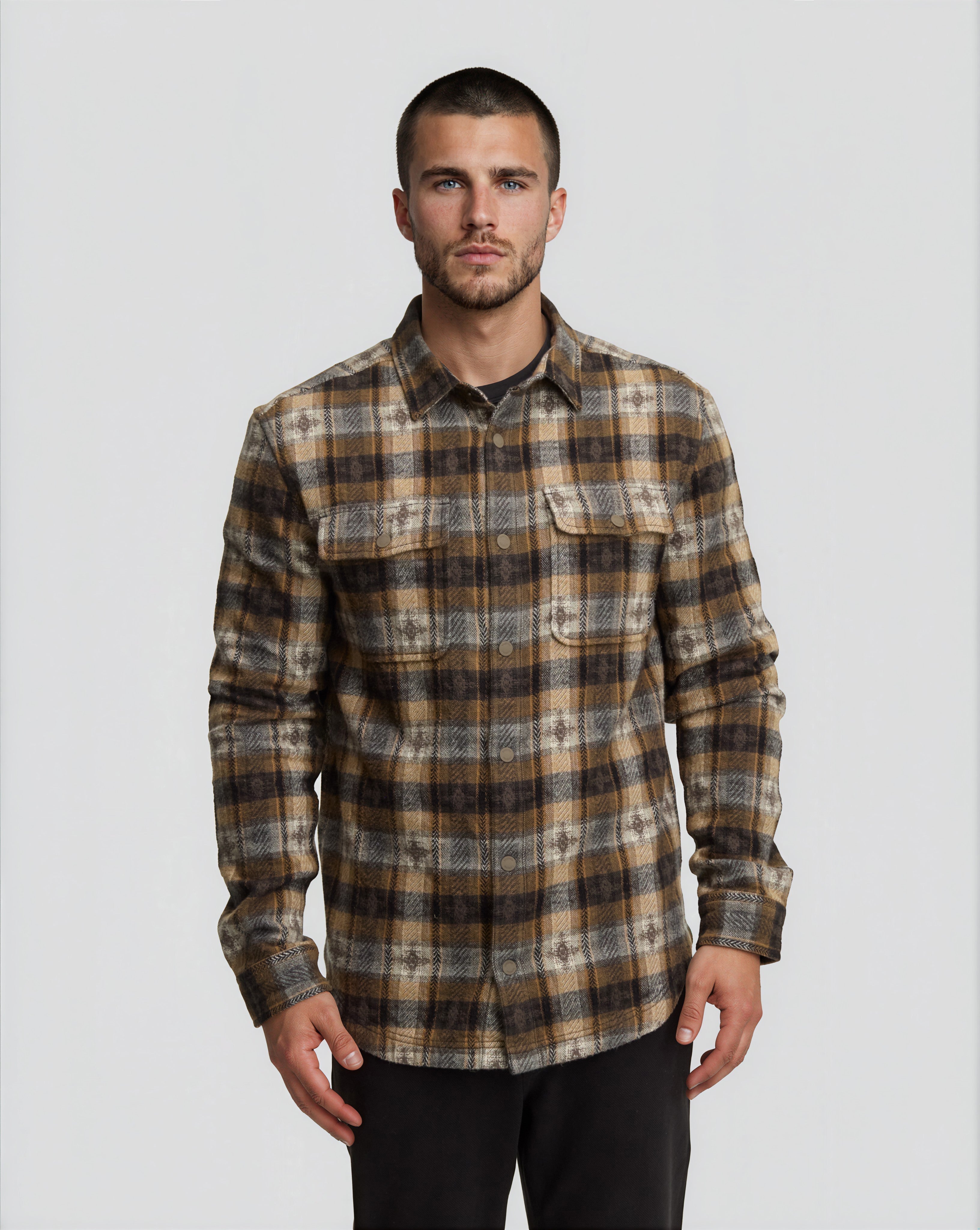 Tentree Men's Kapok Flannel Jacquard Colville - Hazelnut Field Jacquard