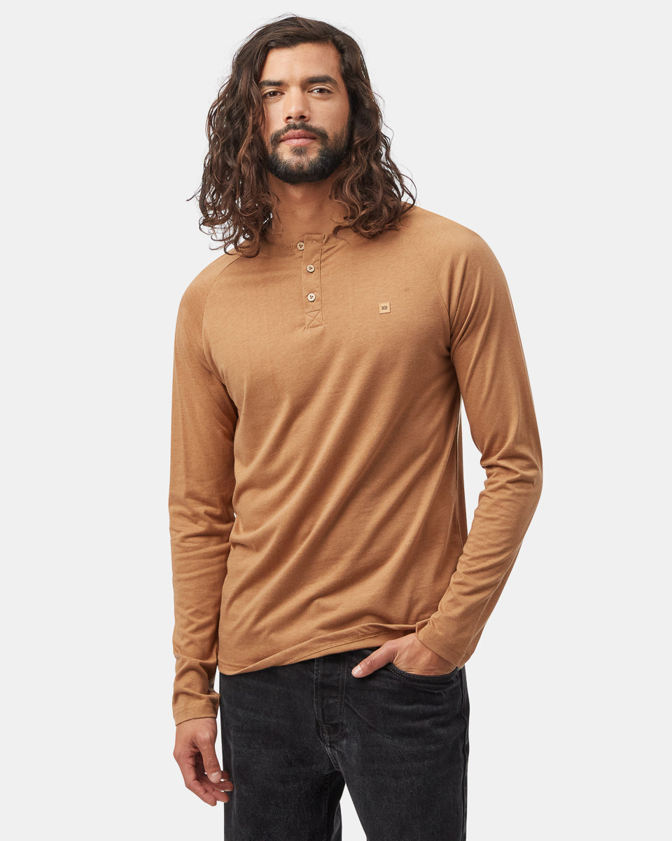 Tentree Men's TreeBlend Baker Henley Longsleeve - Foxtrot Brown