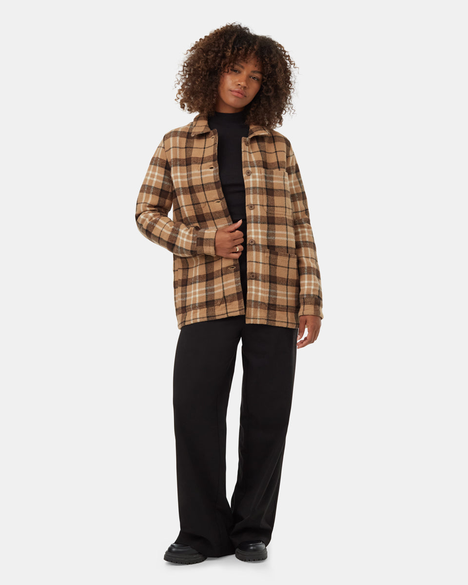 Tentree Women's Flannel Utility Jacket - Cartouche Slate Brown