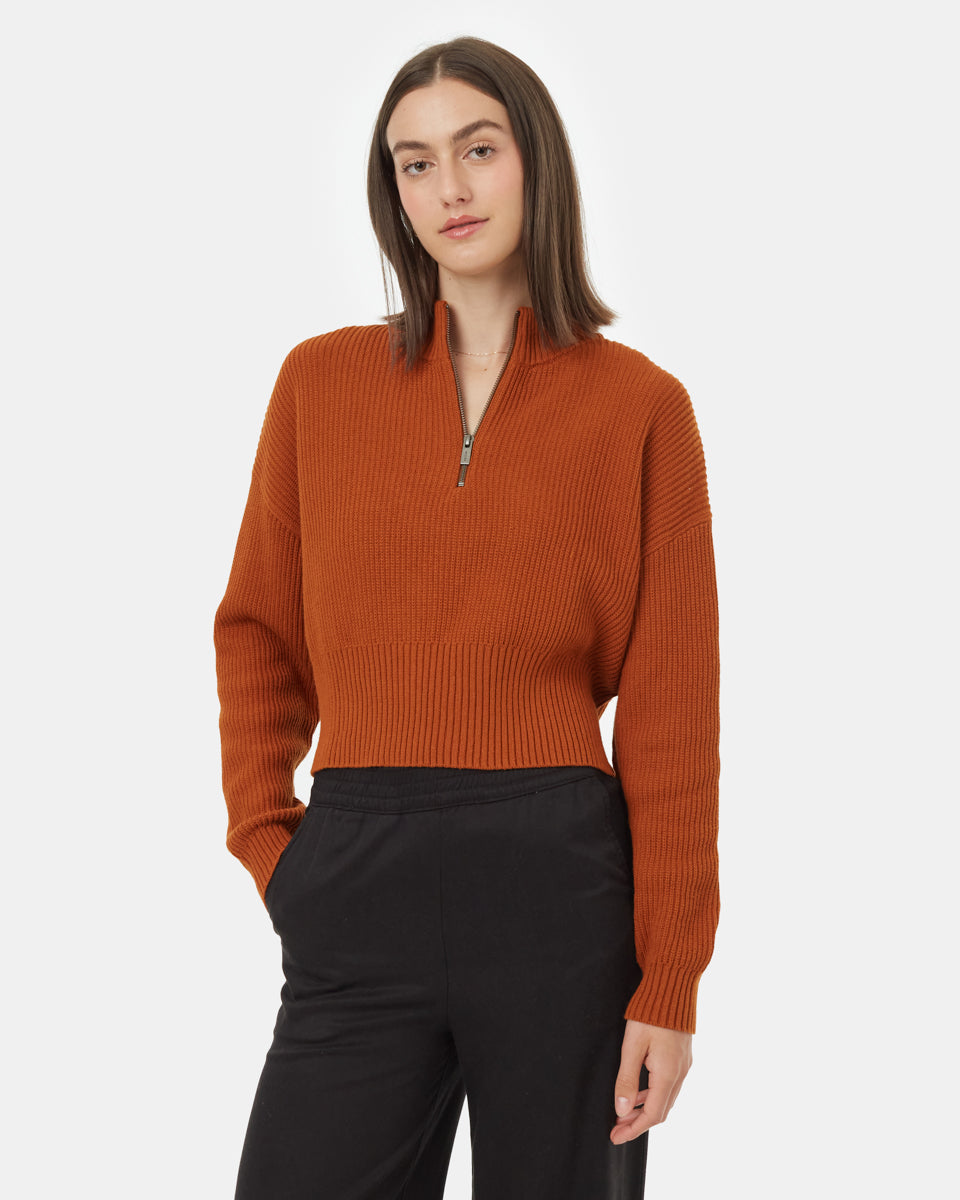 Tentree Women's Highline 1/4 Zip Mock Neck - Toffee