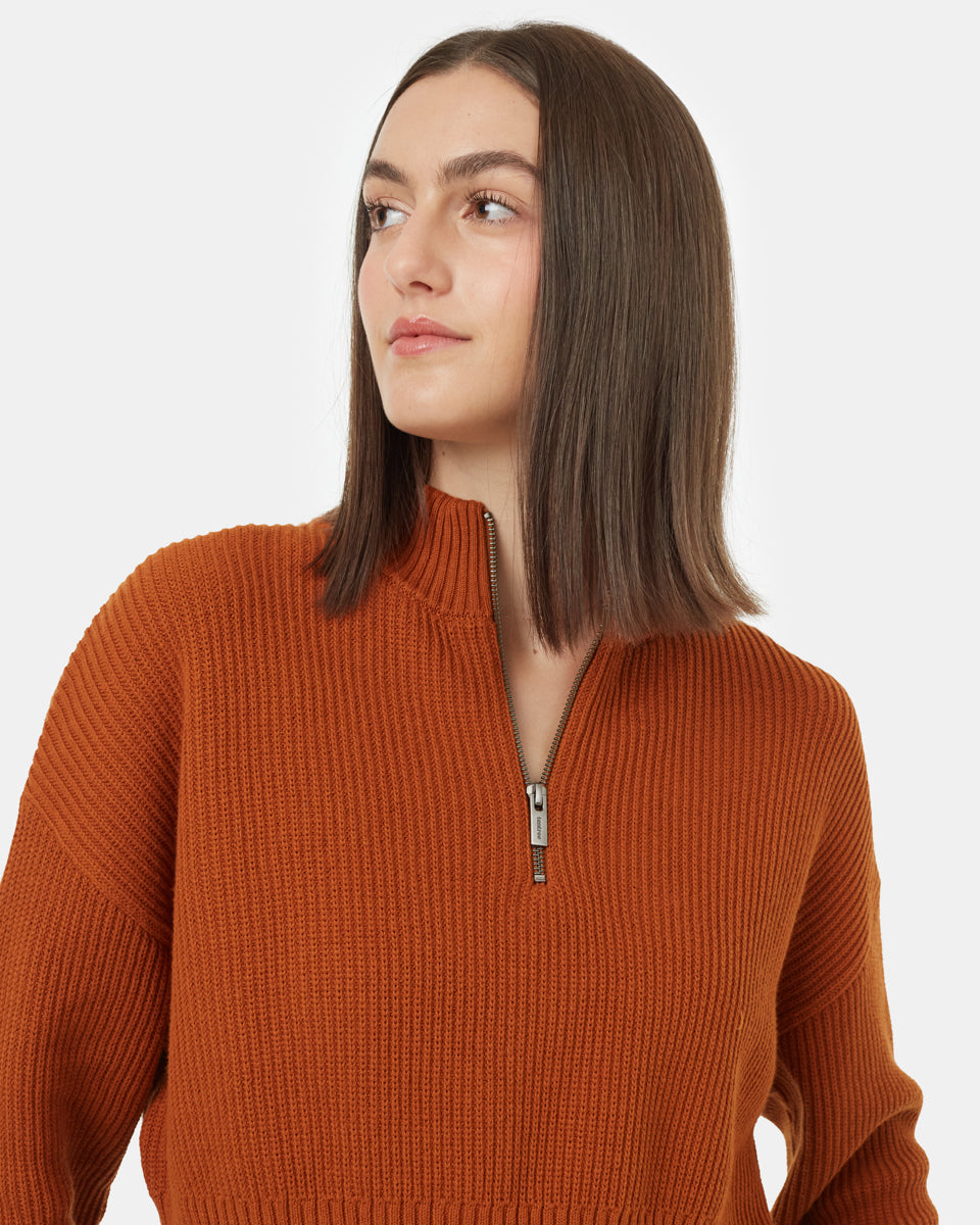Tentree Women's Highline 1/4 Zip Mock Neck - Toffee