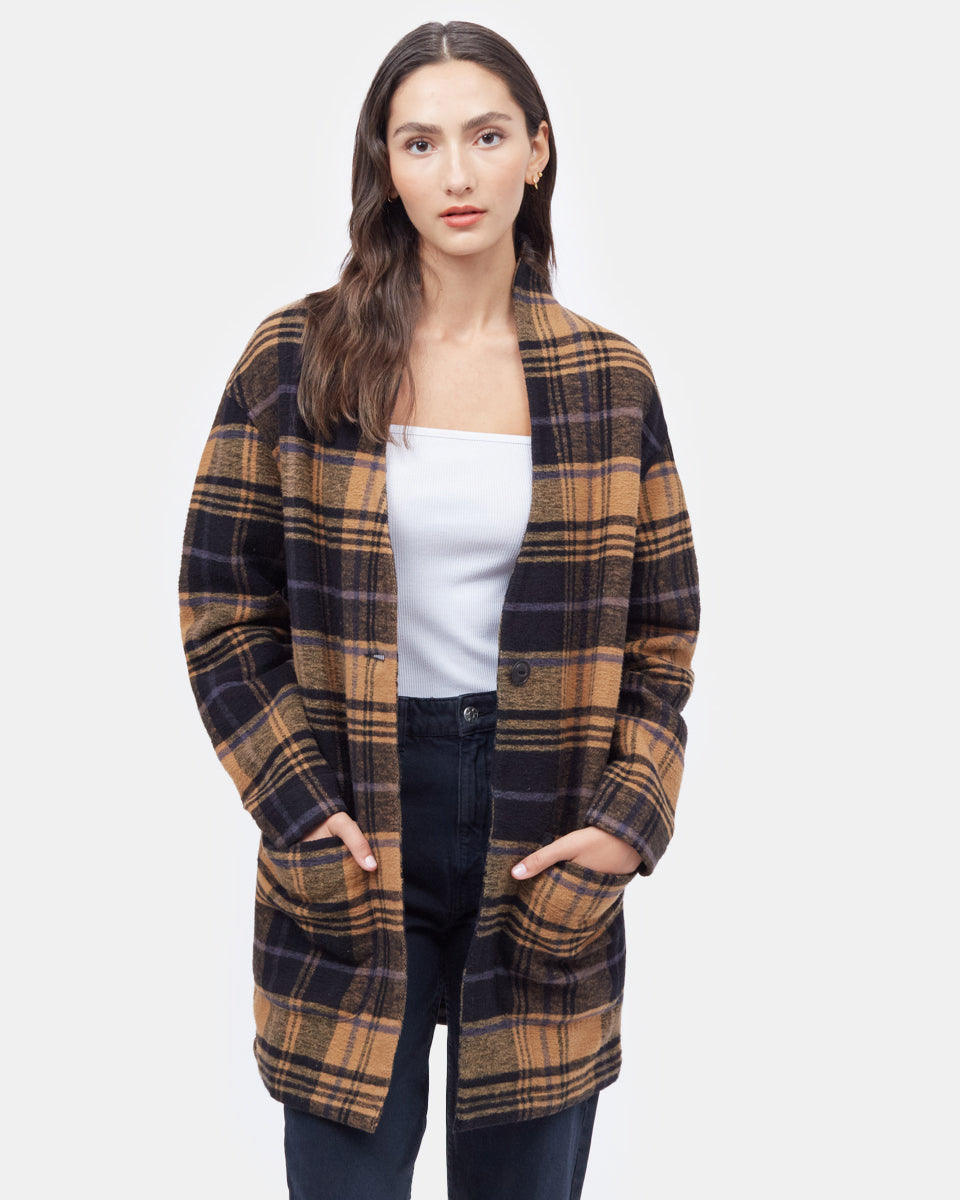 Tentree Flannel Cocoon Cardigan - Foxtrot Brown Arbor Plaid
