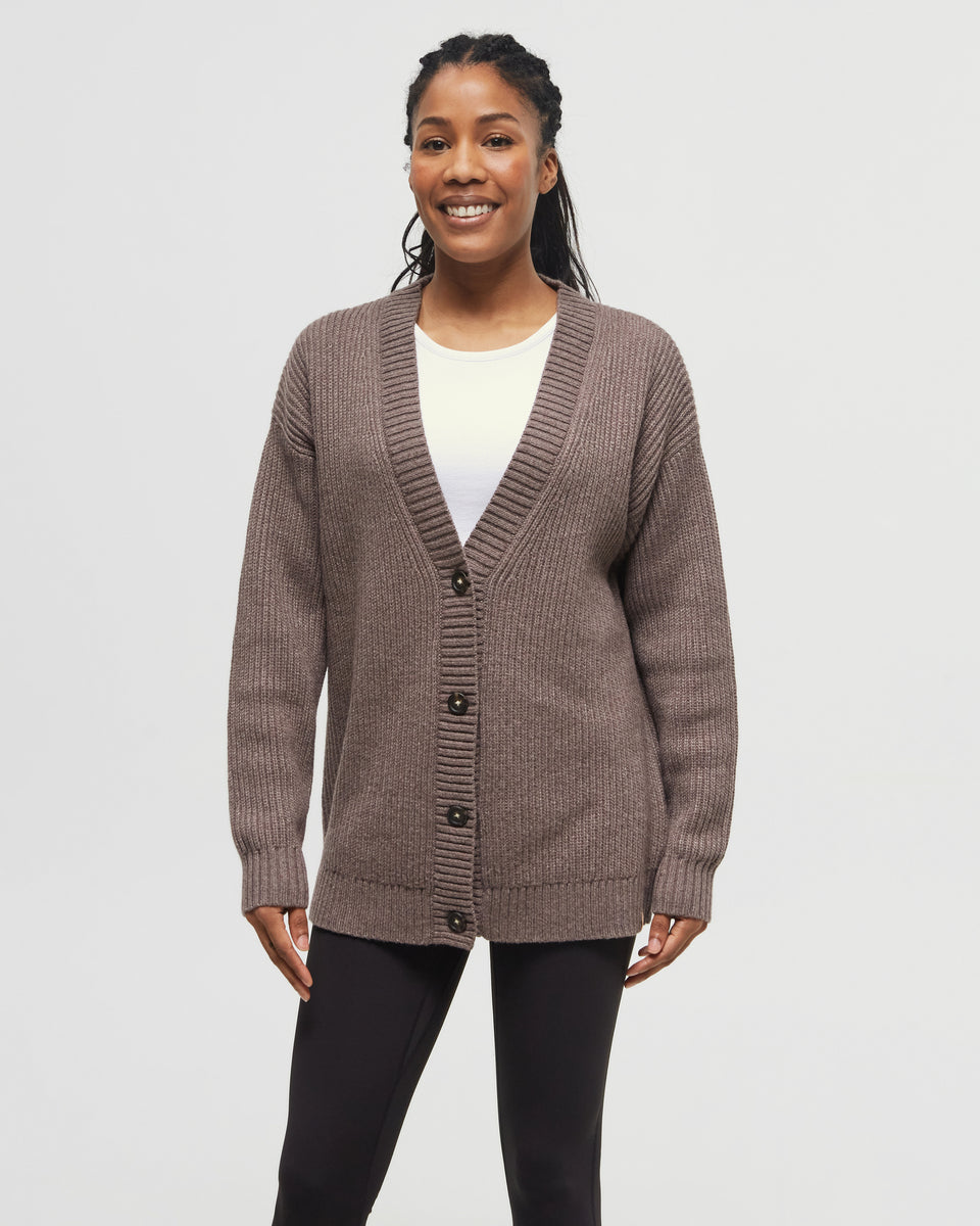 Tentree Women's Highline Oversized Button Cardigan - Dark Elkwood Heather