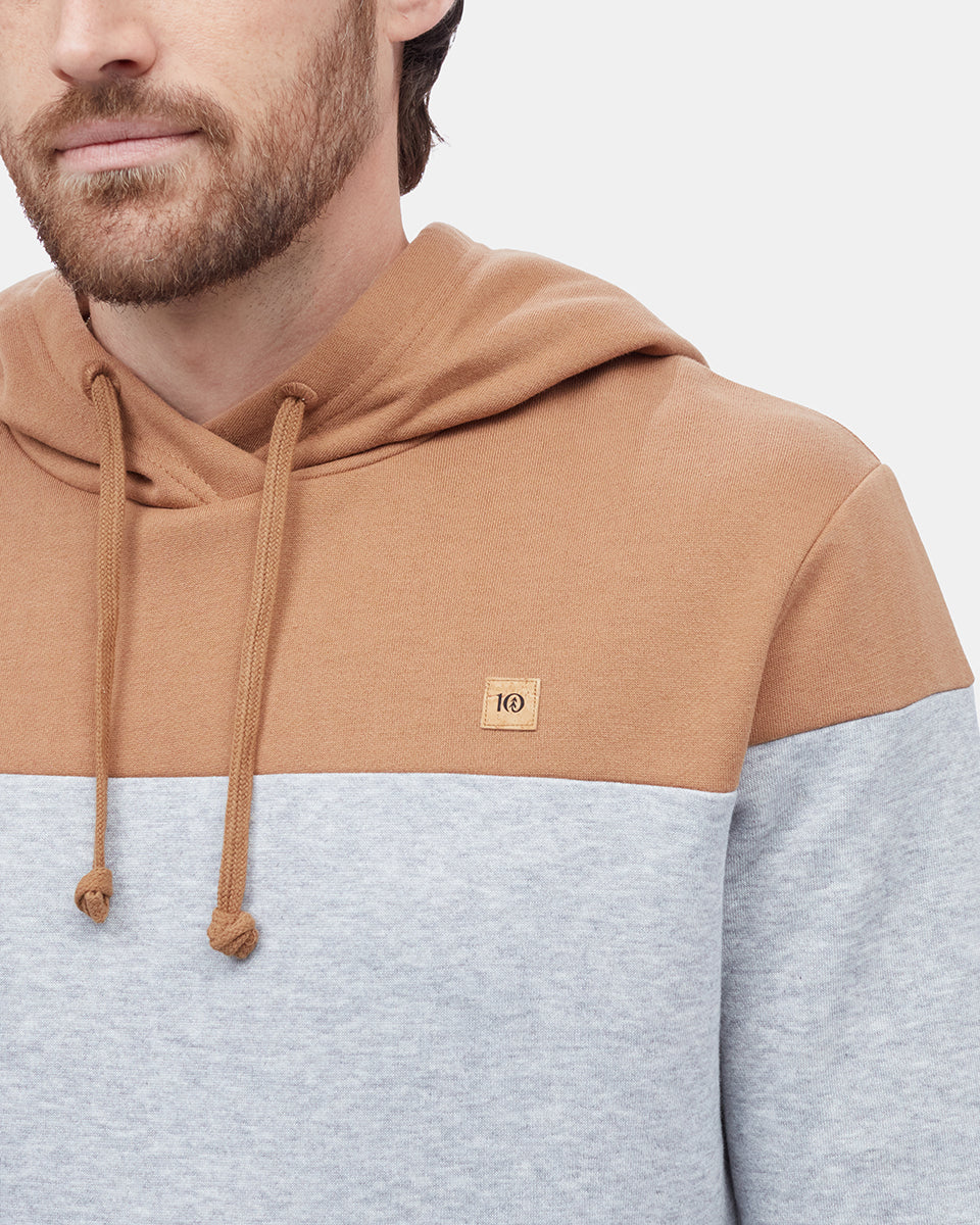 Tentree TreeFleece Blocked Reynard Hoodie - Foxtrot Brown_Hi Rise Grey_Dress Blue