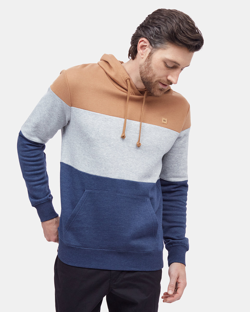 Tentree TreeFleece Blocked Reynard Hoodie - Foxtrot Brown_Hi Rise Grey_Dress Blue