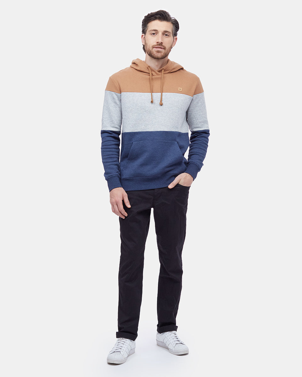 Tentree TreeFleece Blocked Reynard Hoodie - Foxtrot Brown_Hi Rise Grey_Dress Blue