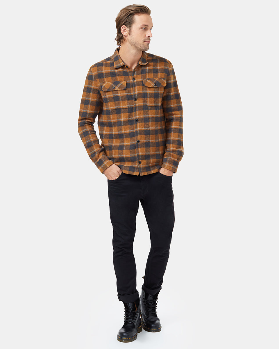 Tentree Heavy Weight Flannel Jacket - Foxtrot Brown Retro Plaid