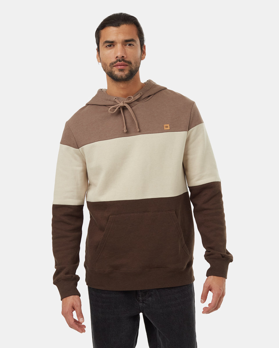 Tentree Men's TreeFleece Blocked Reynard Hoodie - Fossil Pale Oak Slate Brown
