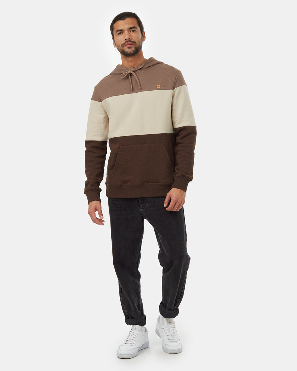 Tentree Men's TreeFleece Blocked Reynard Hoodie - Fossil Pale Oak Slate Brown