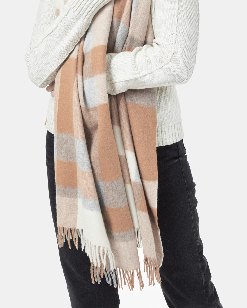 Tentree RWS Wool Woven Plaid Scarf - Cartouche Brown Elm White Heather