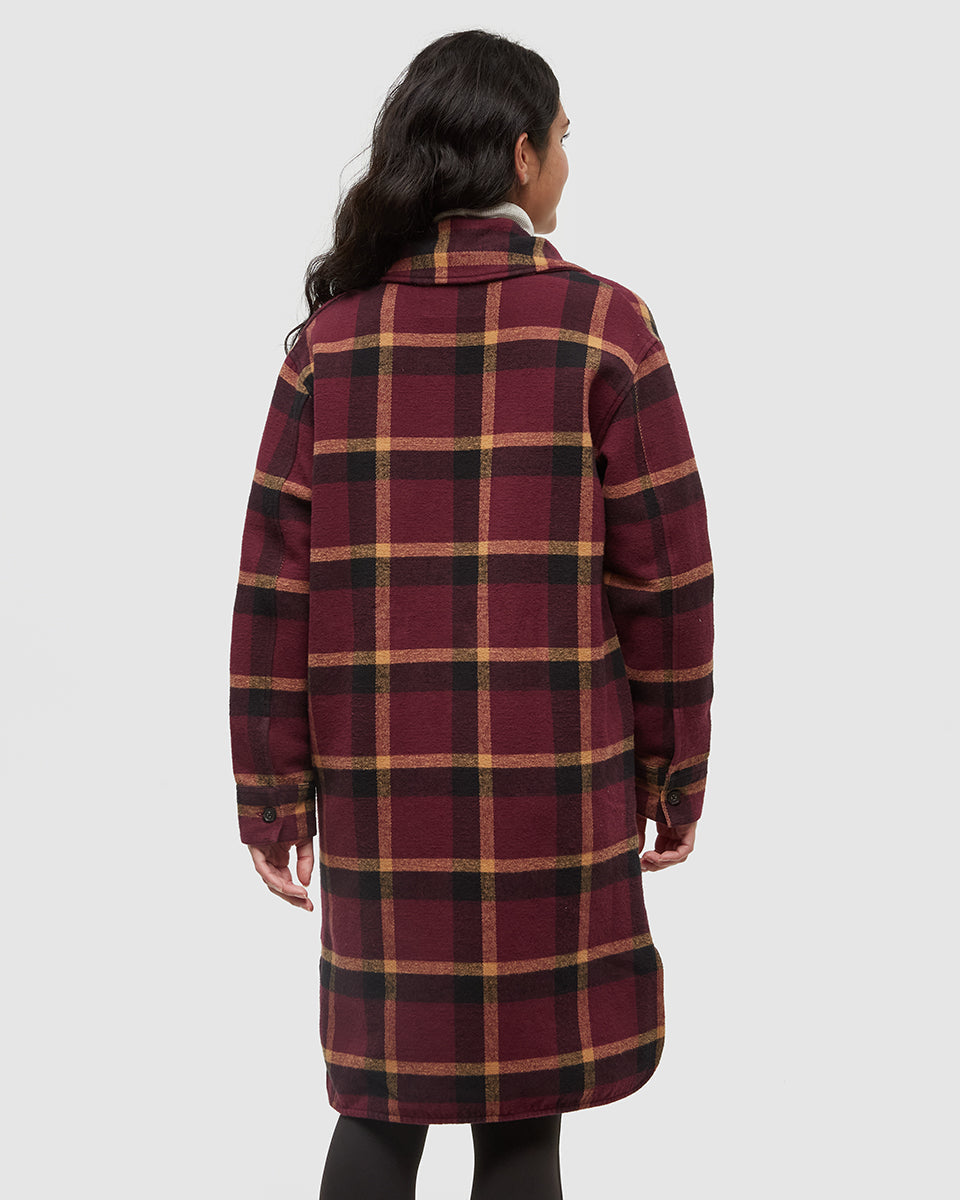 Tentree Women's Livingston Jacket - Deep Burgundy Modern Plaid Camel