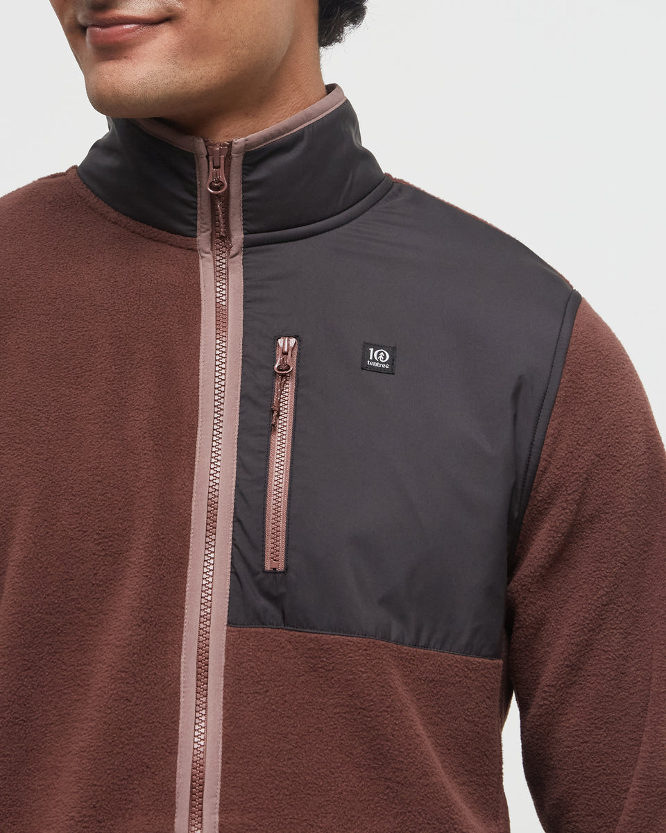 Tentree Men's Recycled MicroFleece Contrast Full Zip - Deep Mahogany Meteorite Black