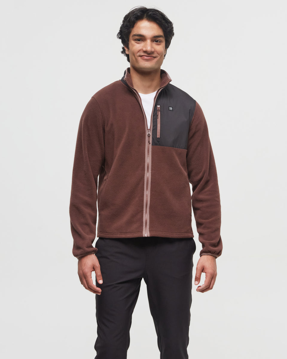 Tentree Men's Recycled MicroFleece Contrast Full Zip - Deep Mahogany Meteorite Black