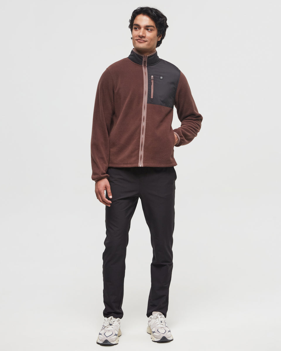 Tentree Men's Recycled MicroFleece Contrast Full Zip - Deep Mahogany Meteorite Black