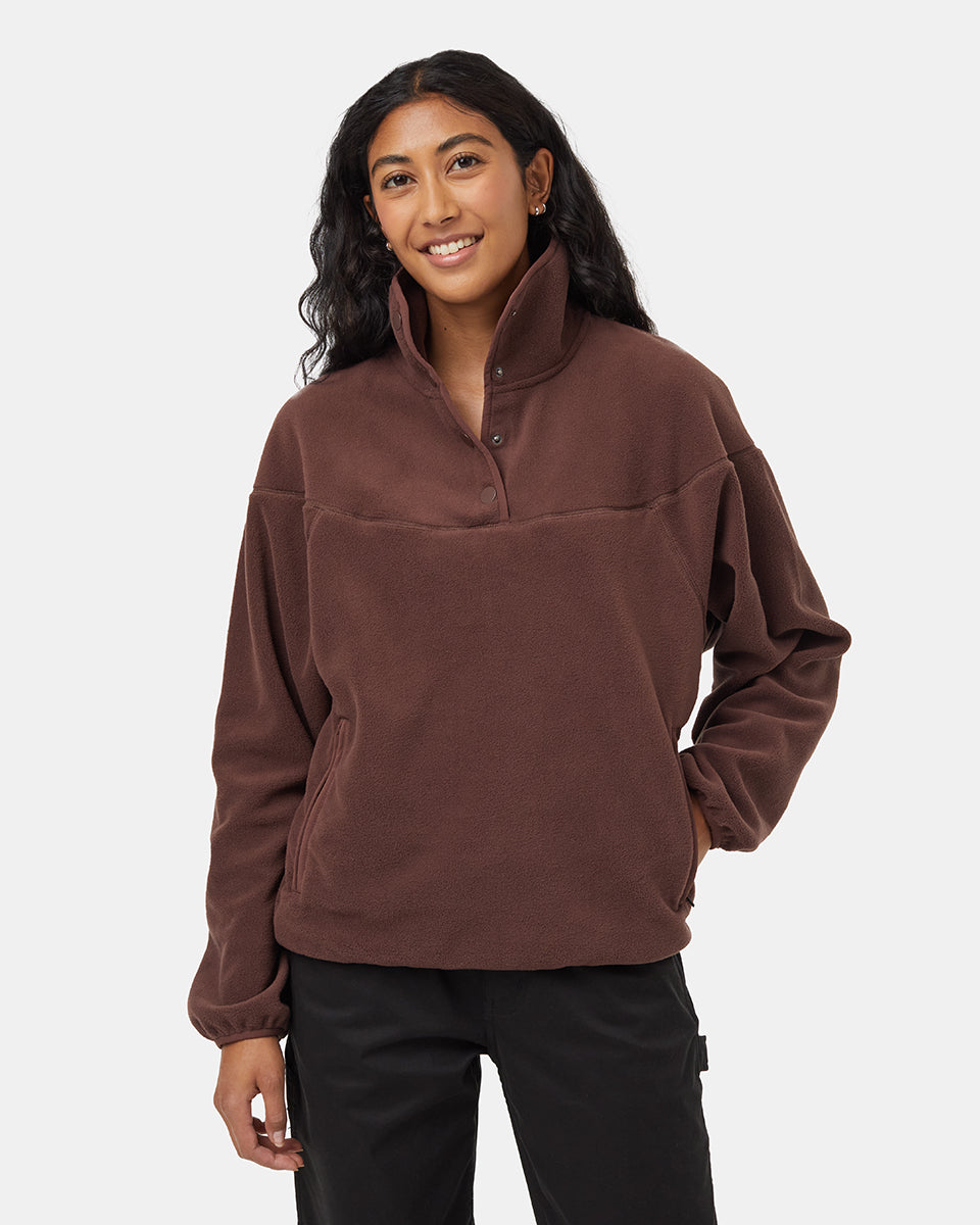 Tentree Women's Recycled MicroFleece 1/4 Snap - Deep Mahogany